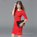 High Quality Casual Cocktail Dress A-line Knee Length Red Color Ruffle Sexy Dress Women